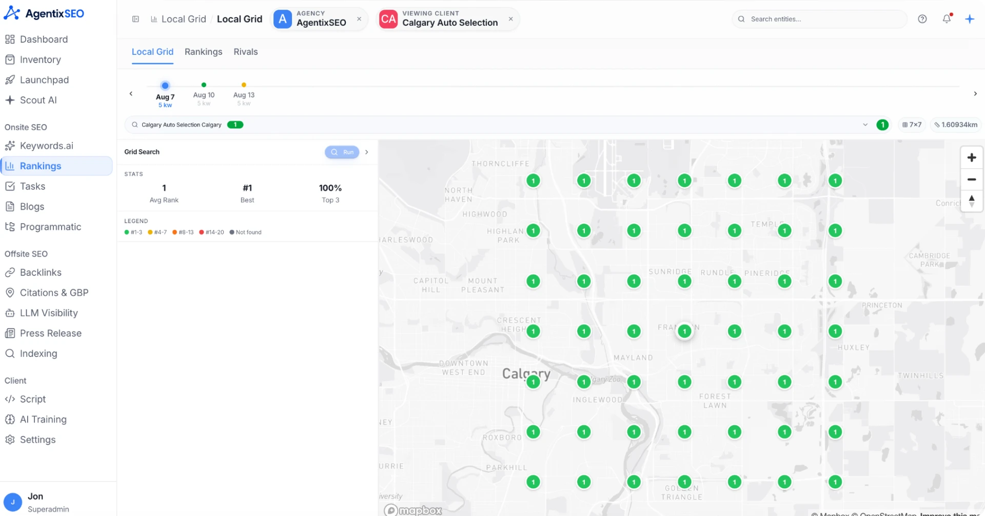 AgentixSEO rankings and reporting screen