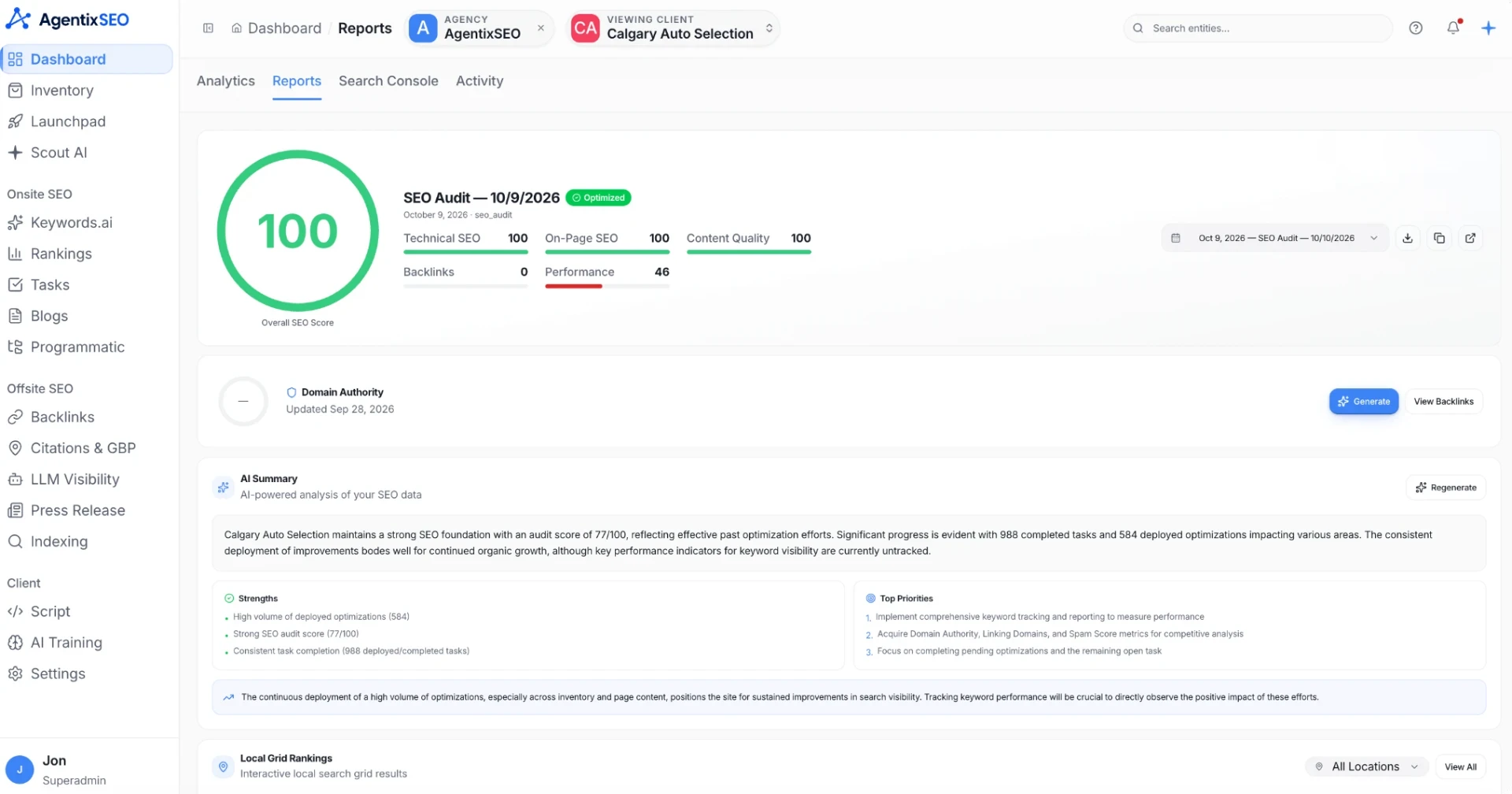 AgentixSEO product screenshot