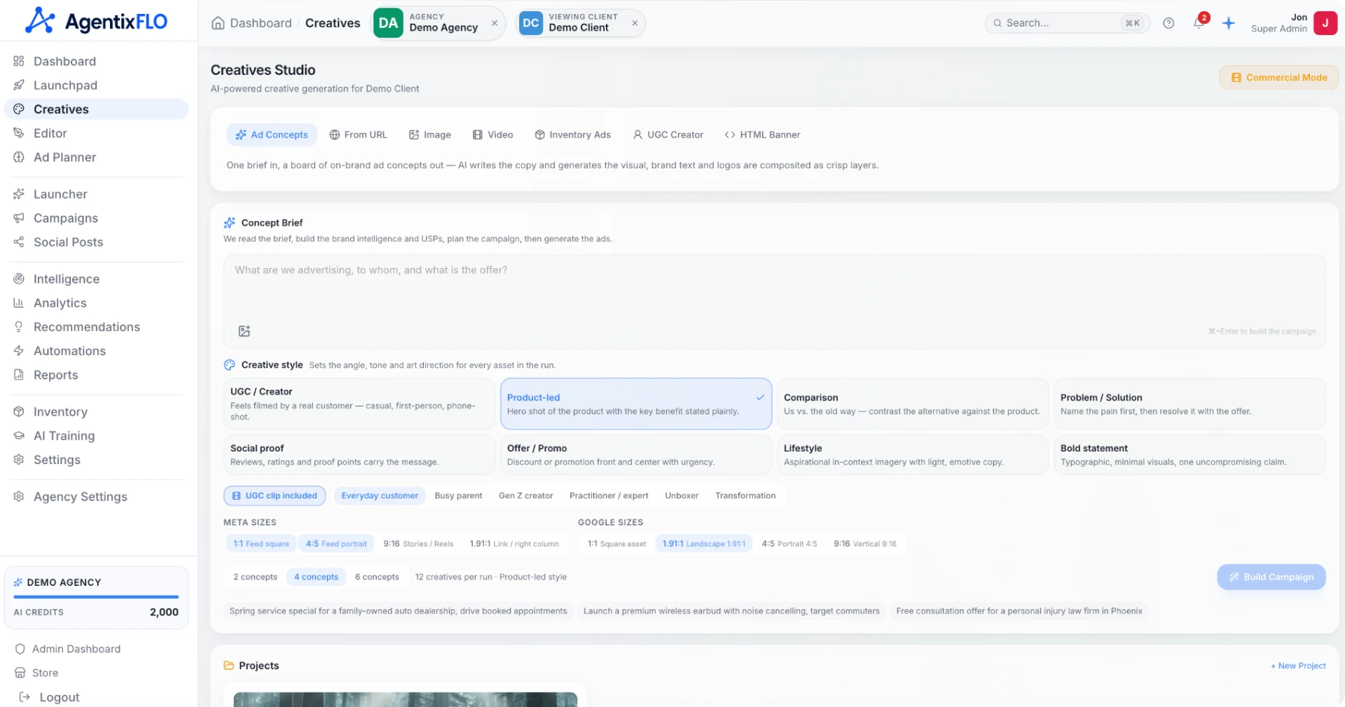 AgentixFLO creative screen