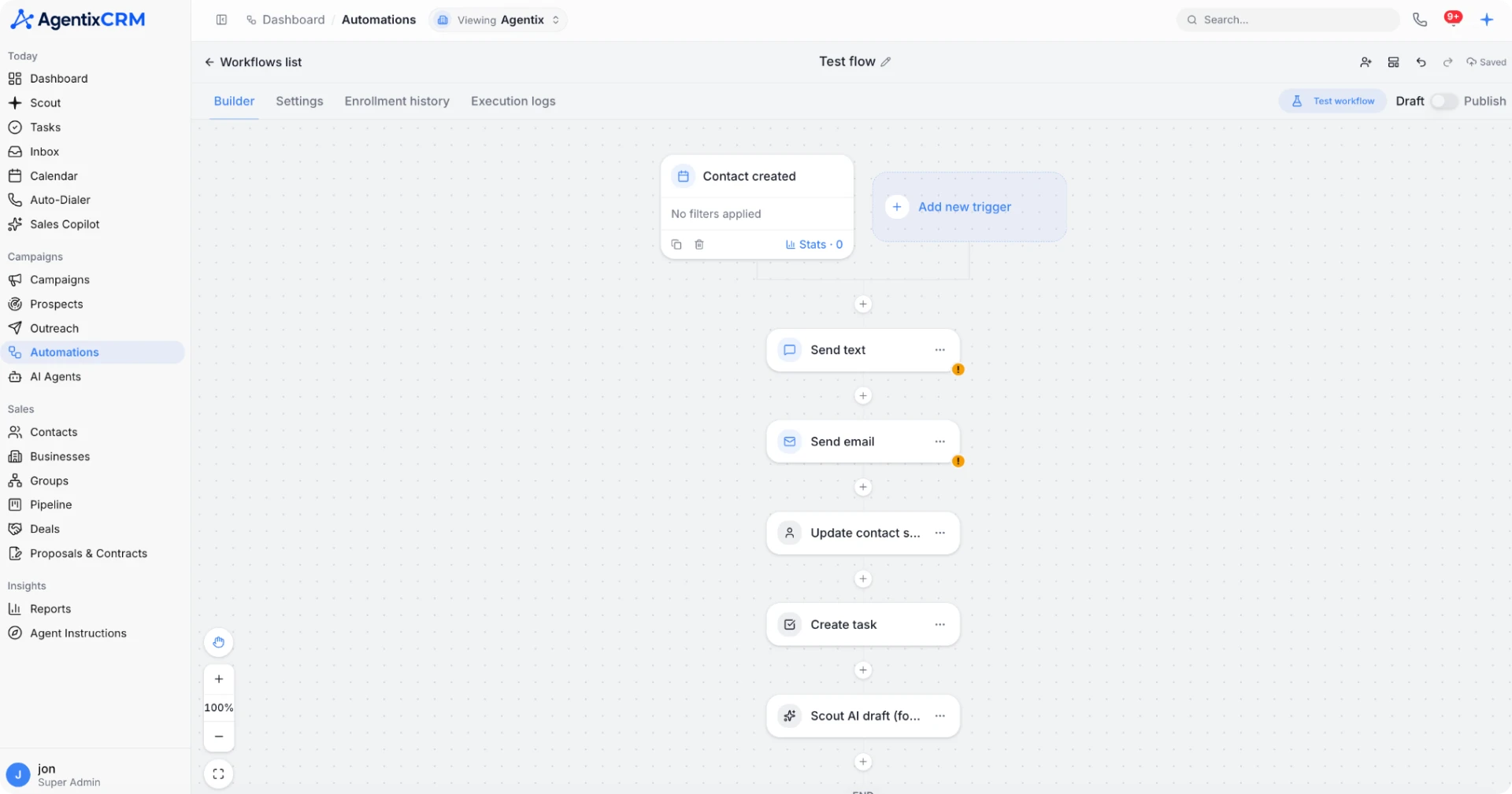 AgentixCRM unlimited sub-accounts screen